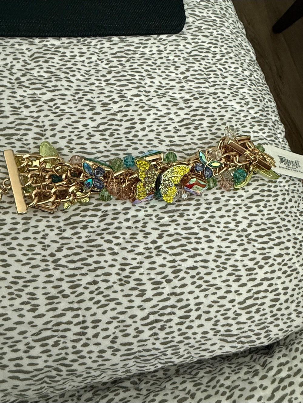 Betsey Johnson Gold Butterfly Multicolor Crystal Charm Bracelet